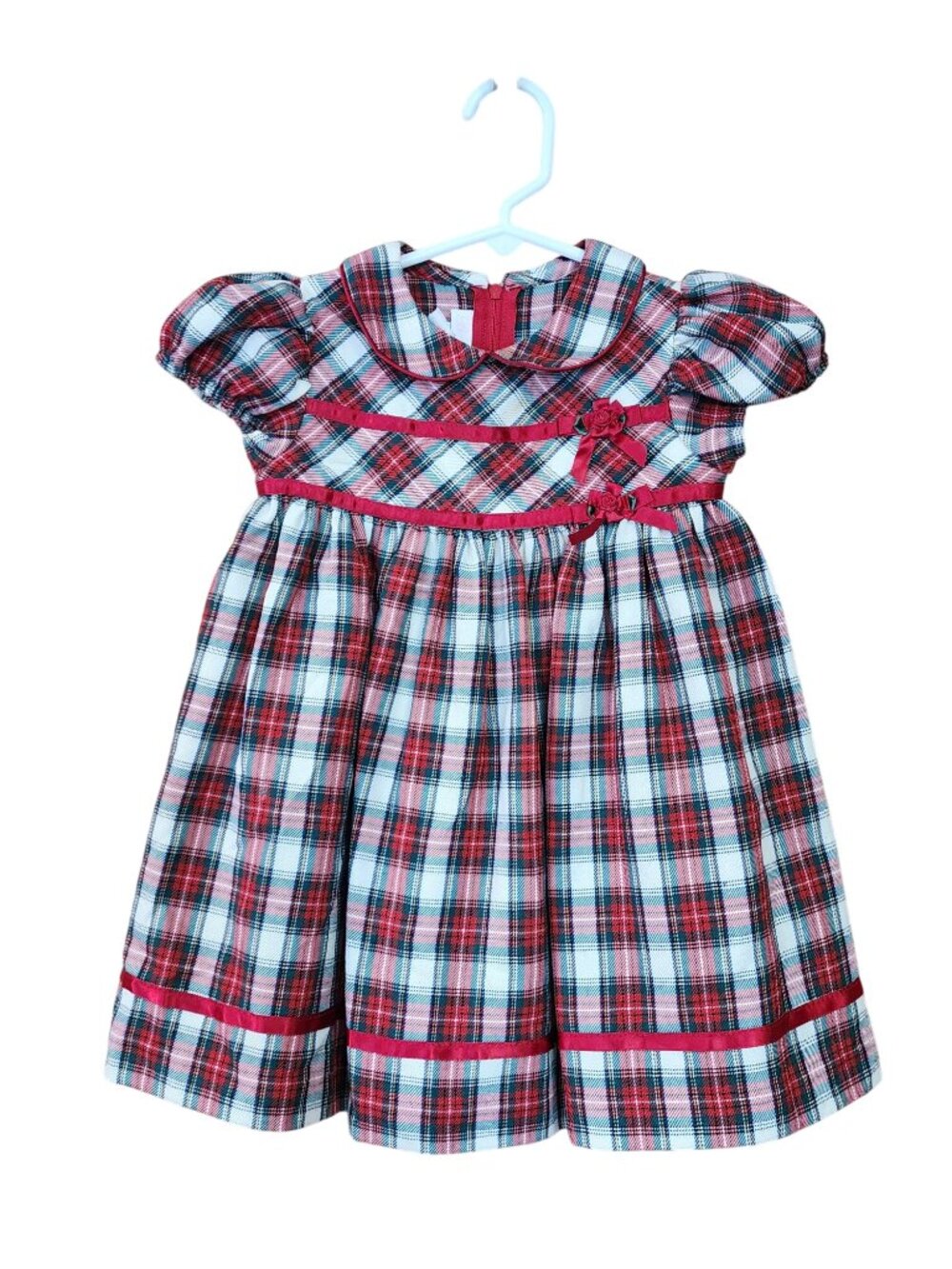 Vintage Bonnie Baby Plaid Christmas Dress Girls Size 24 mos